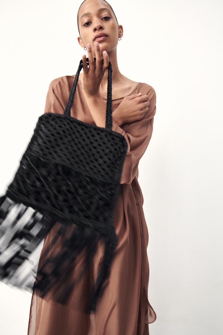 Zara plaited tote bag sales
